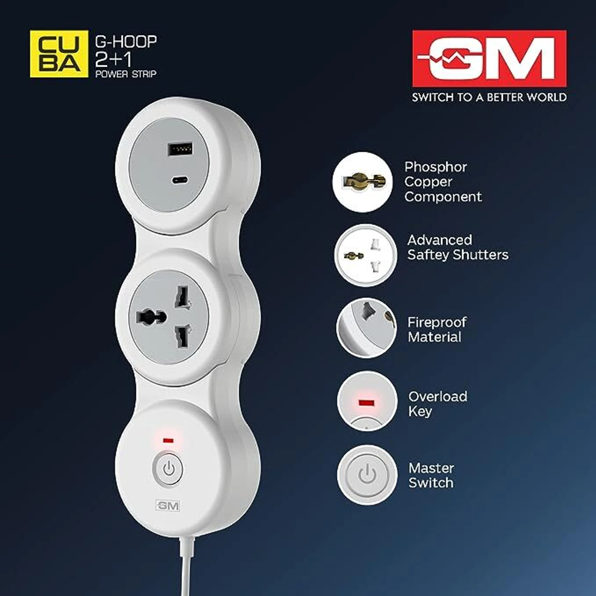 GM 2+1 G-Hoop Spike Guard 2 Socket Extension Board