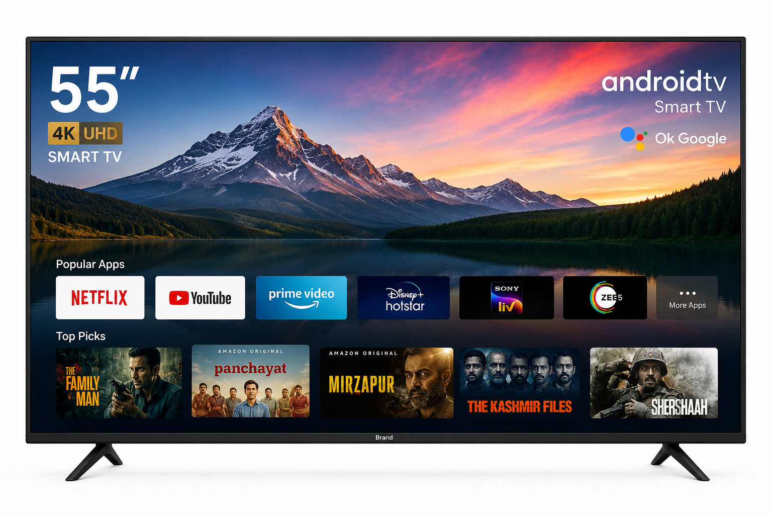 RP 55 Inch 4K UHD Smart LED TV | 3840×2160 | 2GB RAM + 16GB ROM | Android Smart TV